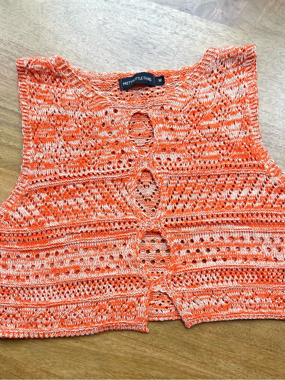 PrettyLittleThing Orange Open Knit Crochet Crop Top Size M